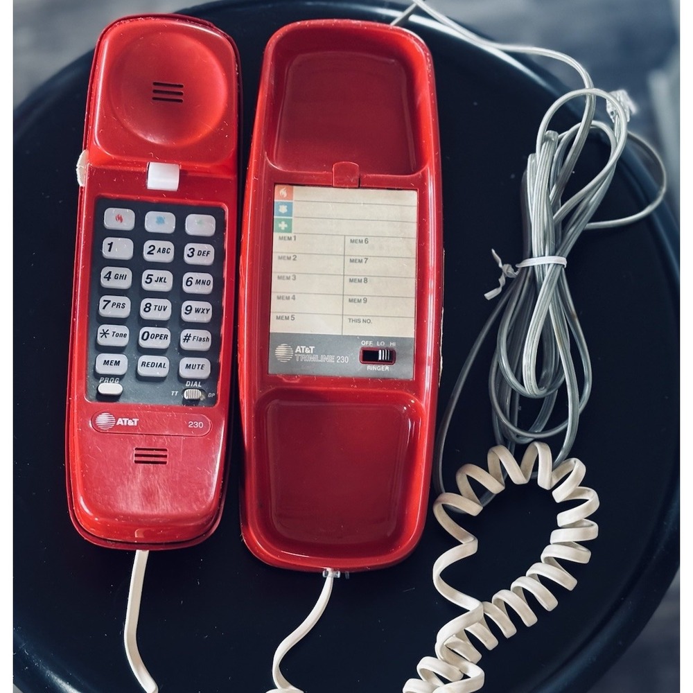 Vintage AT&T Trimline Touch Tone Telephone Wall or Desk Red 230 Phone